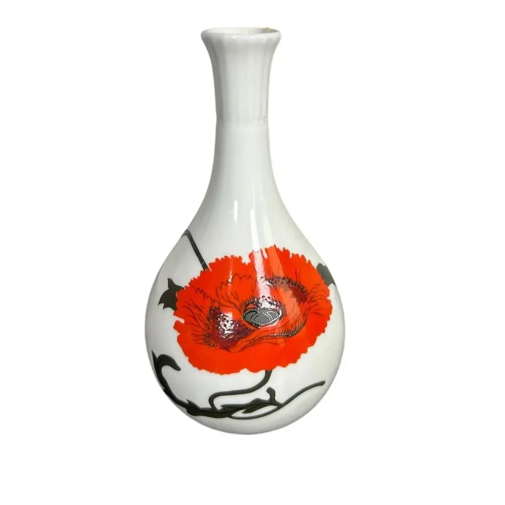 Wedgwood- Cornpoppy Design- Bud Vase- White Orange- 5.25